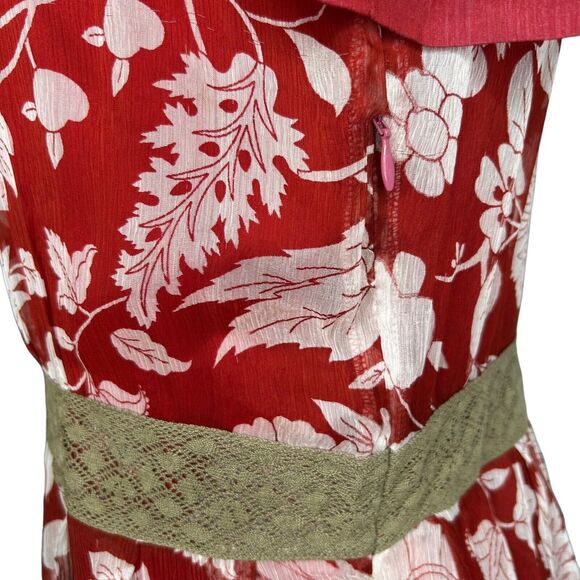 SUNDANCE Red Floral Maxi Sundress Boho Short Sleeve Slip Dress Size 4 - Picture 5 of 9